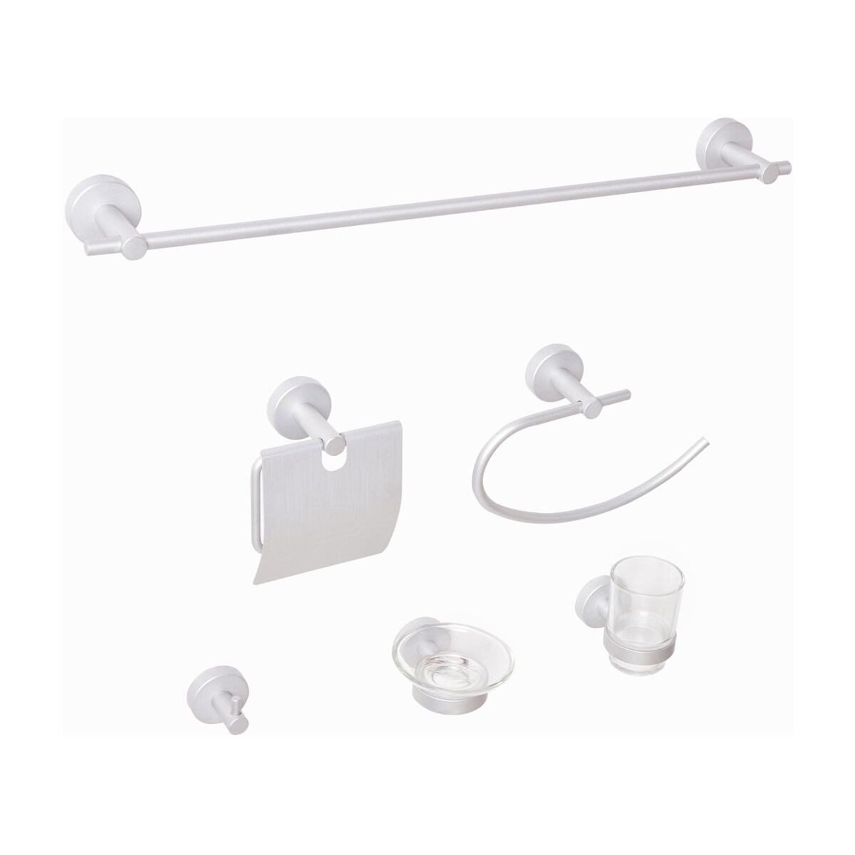 Zestaw akcesoriów toaletowych 6 elementów ZARUMA Z uchwytami i haczykami na ręczniki Srebrny