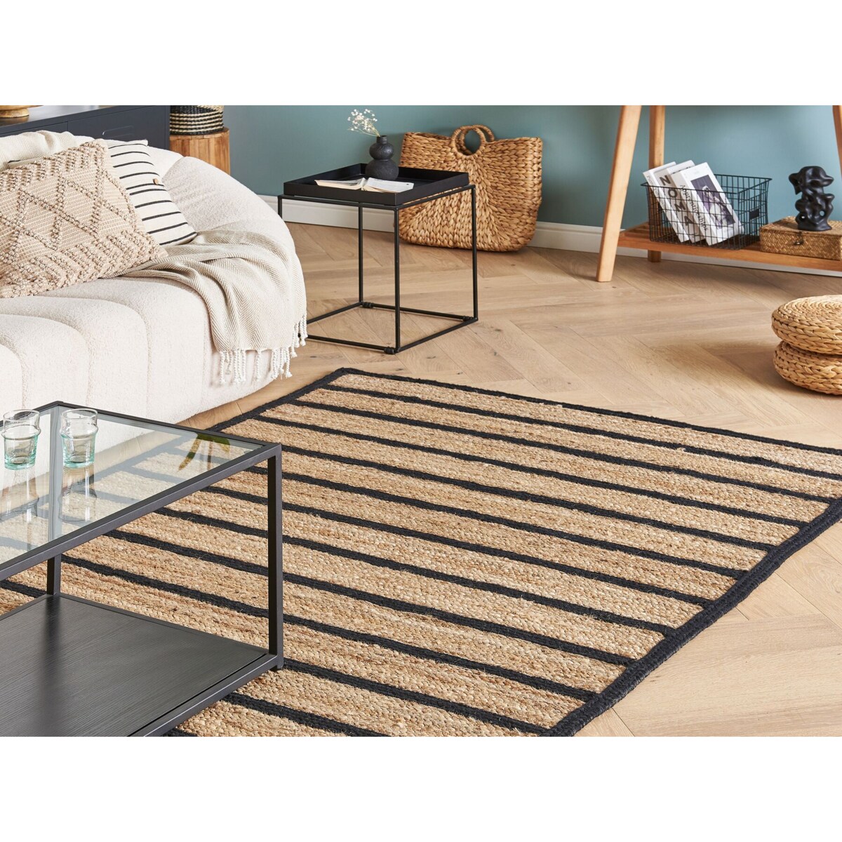 Dywan z juty 140 x 200 cm beżowy z czarnym KARADONA
