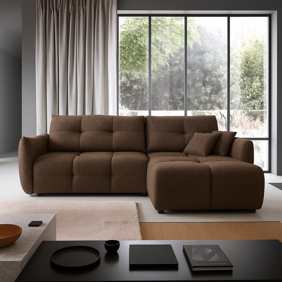 Narożnik z funkcją spania do salonu BOSE, prawostronny, caffe latte