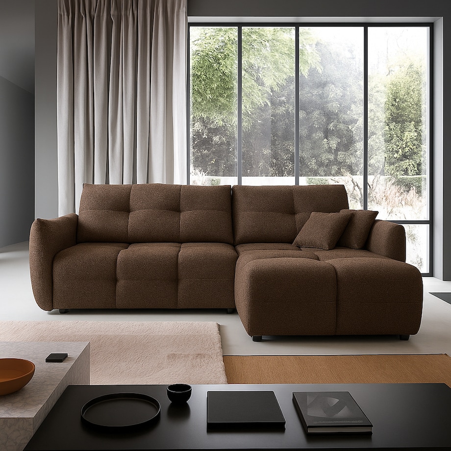 Narożnik z funkcją spania do salonu BOSE, prawostronny, caffe latte