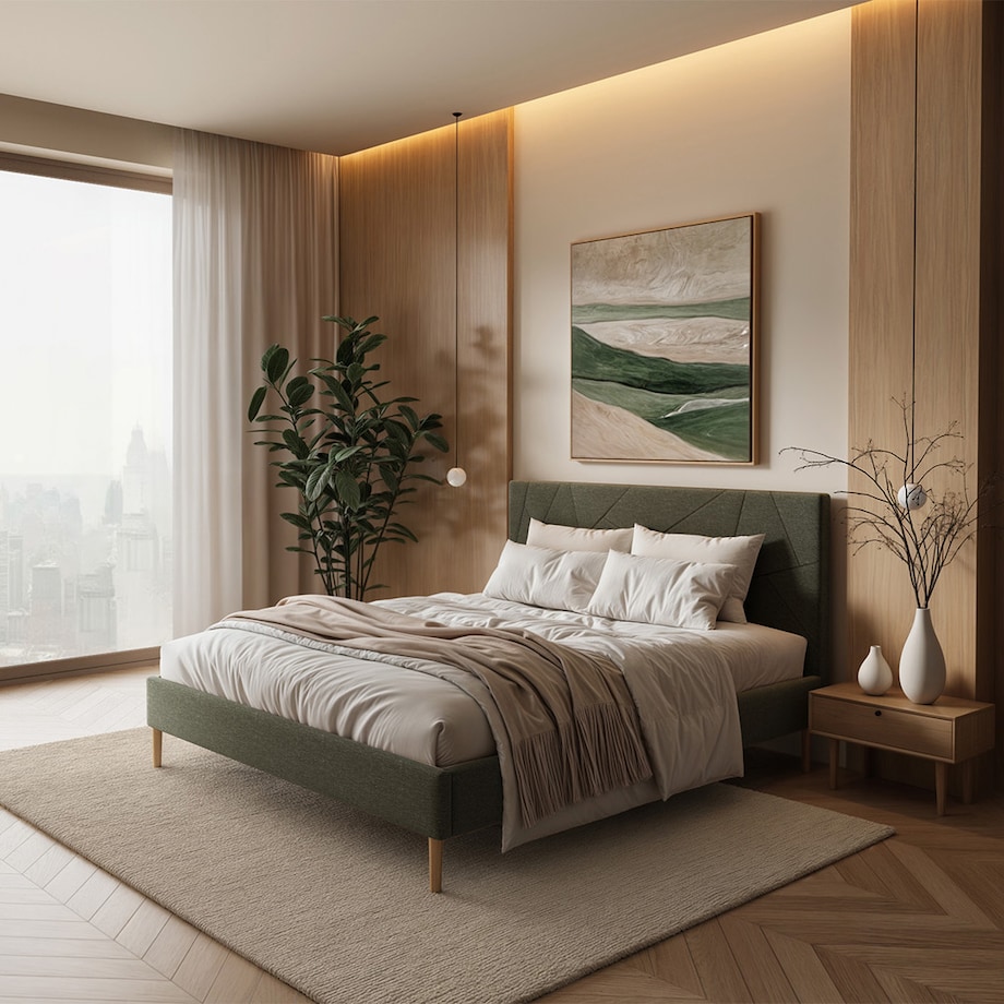 Mesonica Łóżko Alano, geometryczne zielone, 140x200