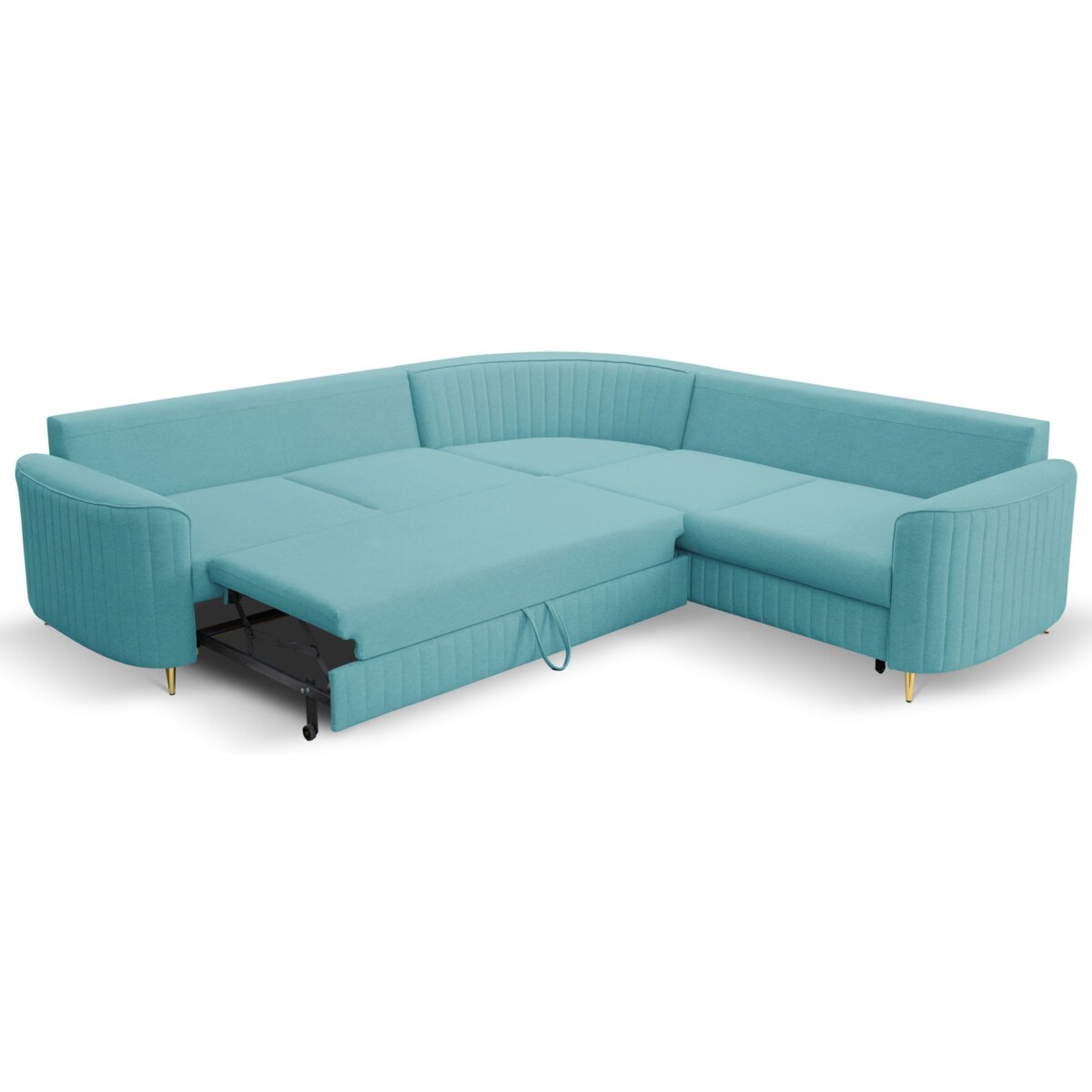Narożnik z funkcją spania i pojemnikiem na pościel LOREN, turkusowy
