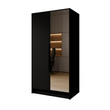 Szafa 100 gładka LUSO z lustrem i czarnymi uchwytami, czarna