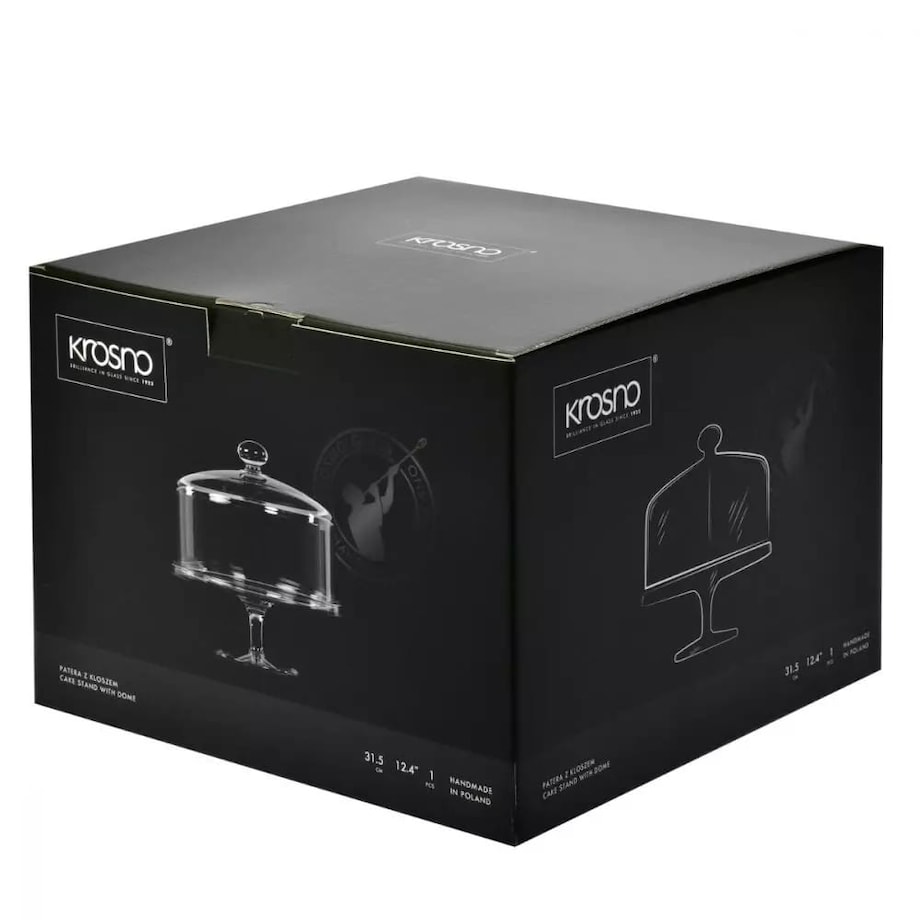 Patera z Kloszem Glamour Krosno 31 cm na Nodze Stopce Duża do Serwowania