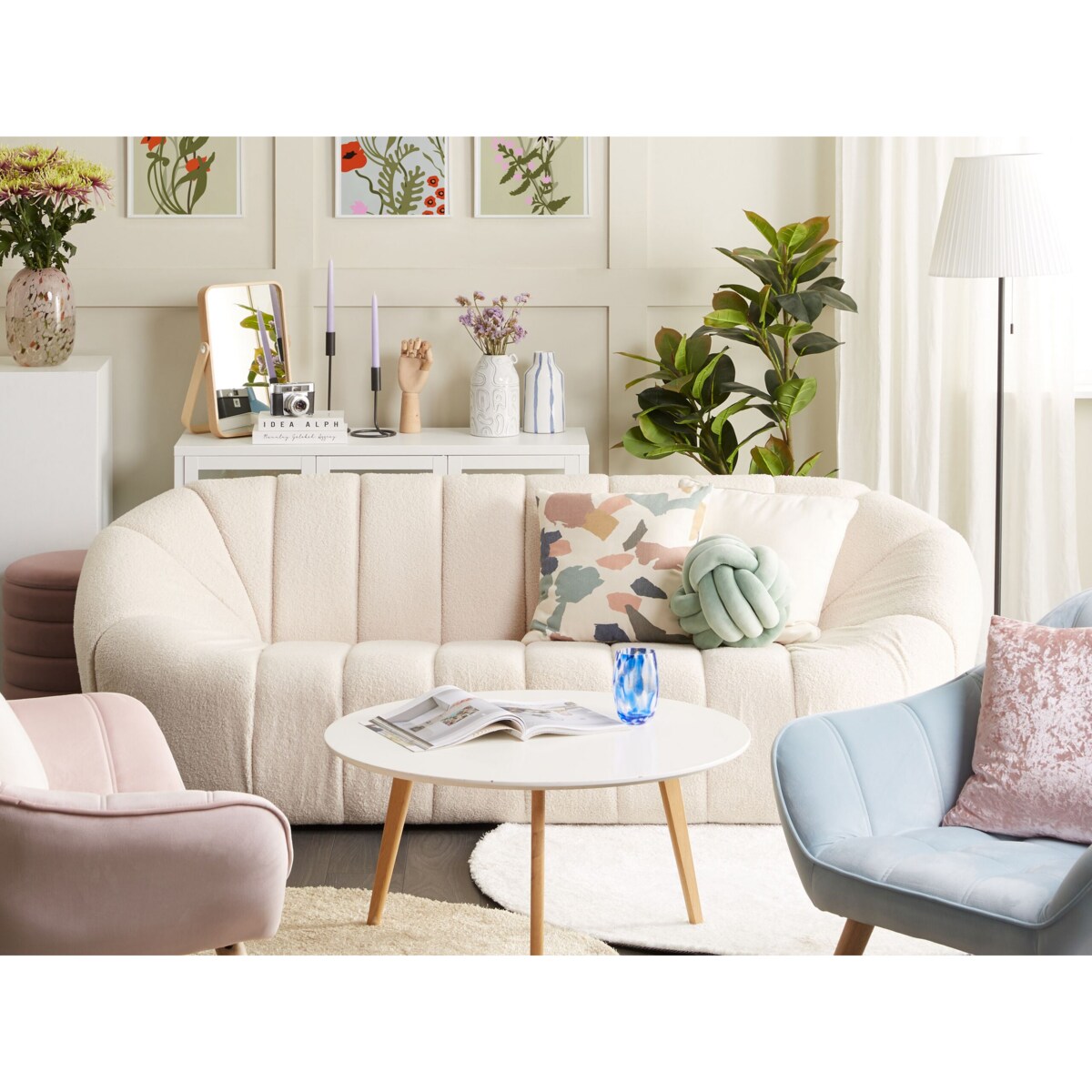 Sofa 3-osobowa boucle biała LOMMA