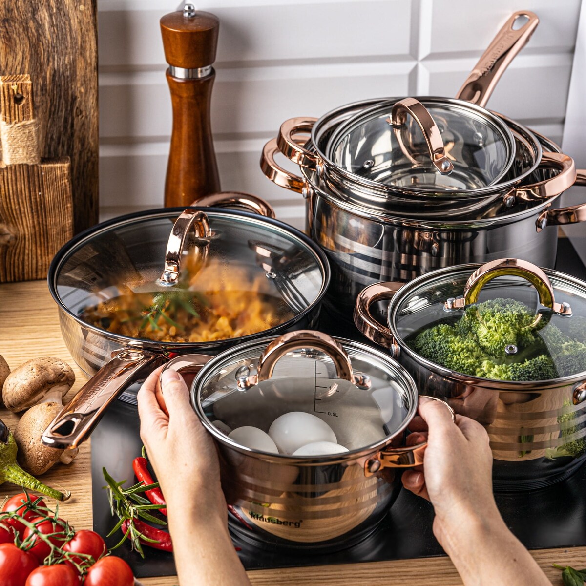 Zestaw garnków stalowych 12 ele. 2.1/2.1/2.9/3.4/3.9/6.6L KLAUSBERG