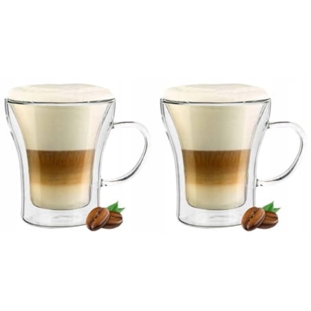 2x SZKLANKA Z UCHEM termiczna 200 ml podwójna ścianka na kawę herbatę zioła