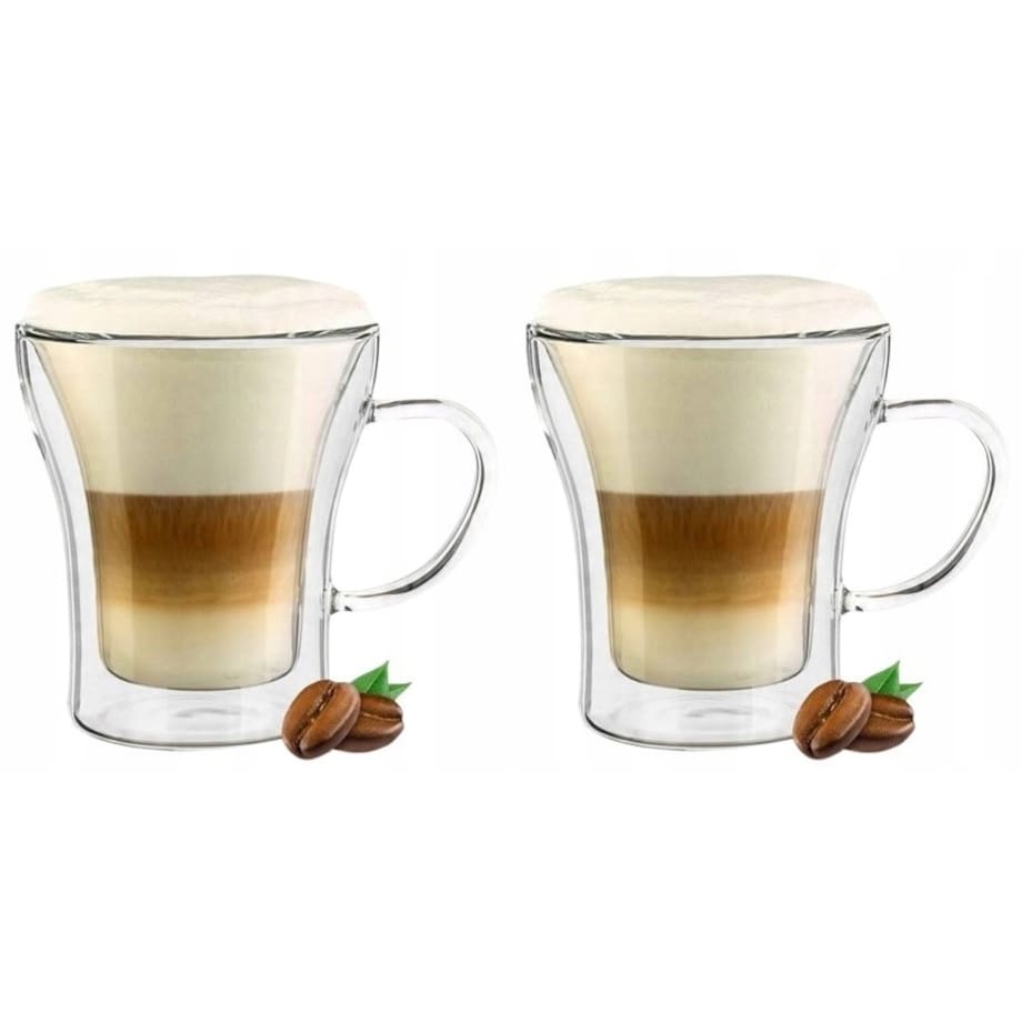 2x SZKLANKA Z UCHEM termiczna 200 ml podwójna ścianka na kawę herbatę zioła