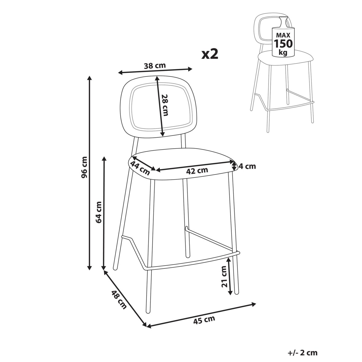 Zestaw 2 krzeseł barowych DUETTE Len syntetyczny Beżowoszary