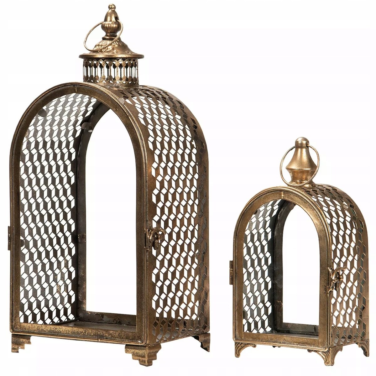 LAMPION LATARNIA NA TARAS BALKON ZŁOTY METALOWY retro do domu ogrodu 2 szt