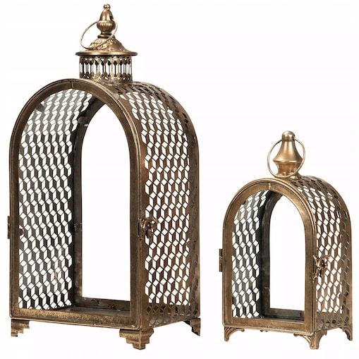 LAMPION LATARNIA NA TARAS BALKON ZŁOTY METALOWY retro do domu ogrodu 2 szt