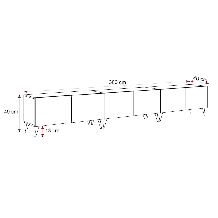 Szafka RTV BIAŁA ze złotymi uchwytami na nóżkach ANGEL 300 cm z oświetleniem