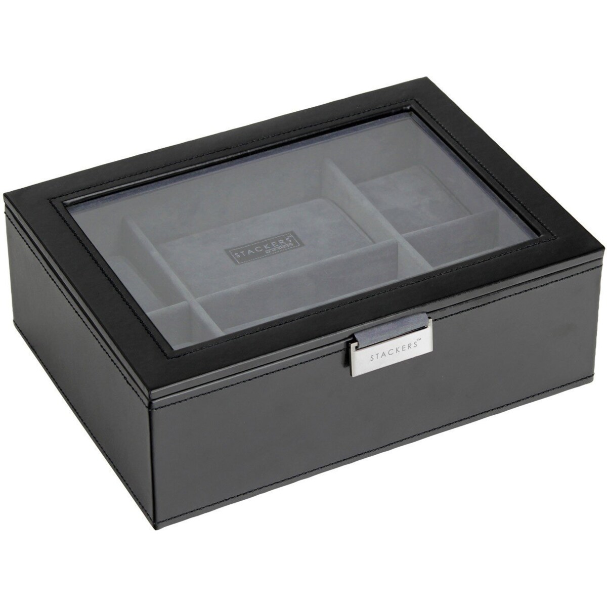 Pudełko na zegarki Stackers czarne ze szklaną pokrywką