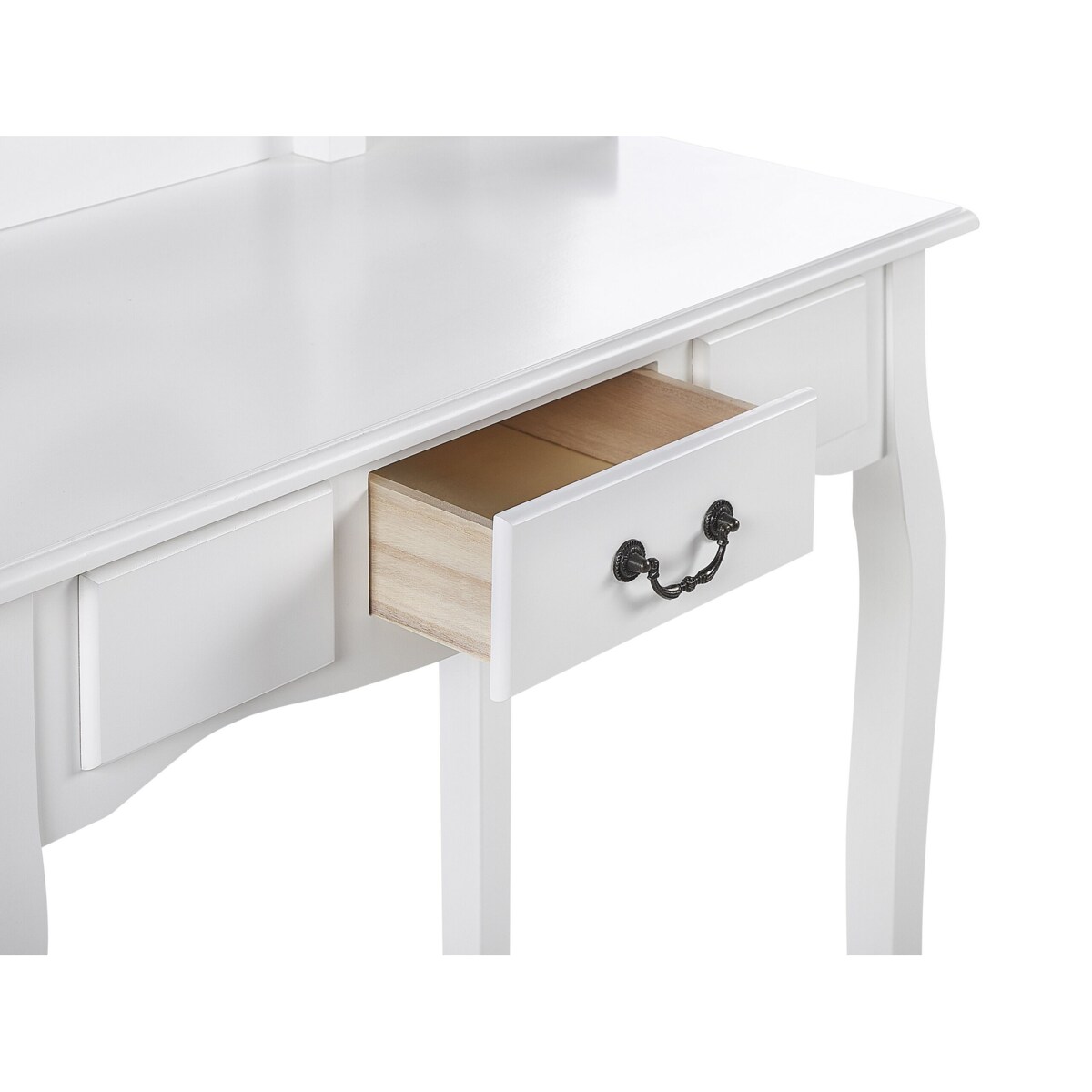 Toaletka 1 szuflada owalne lustro i stołek biała SOLEIL