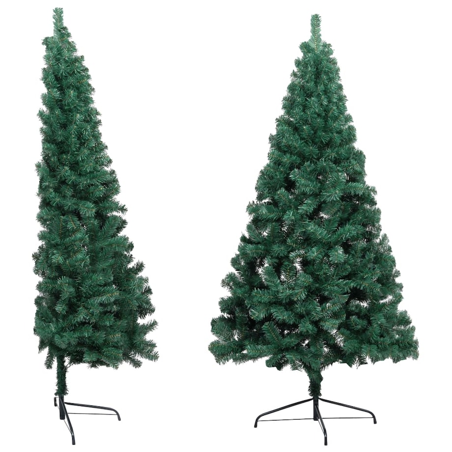 vidaXL Choinka z lampkami i bombkami, połówka, zielona, 240 cm
