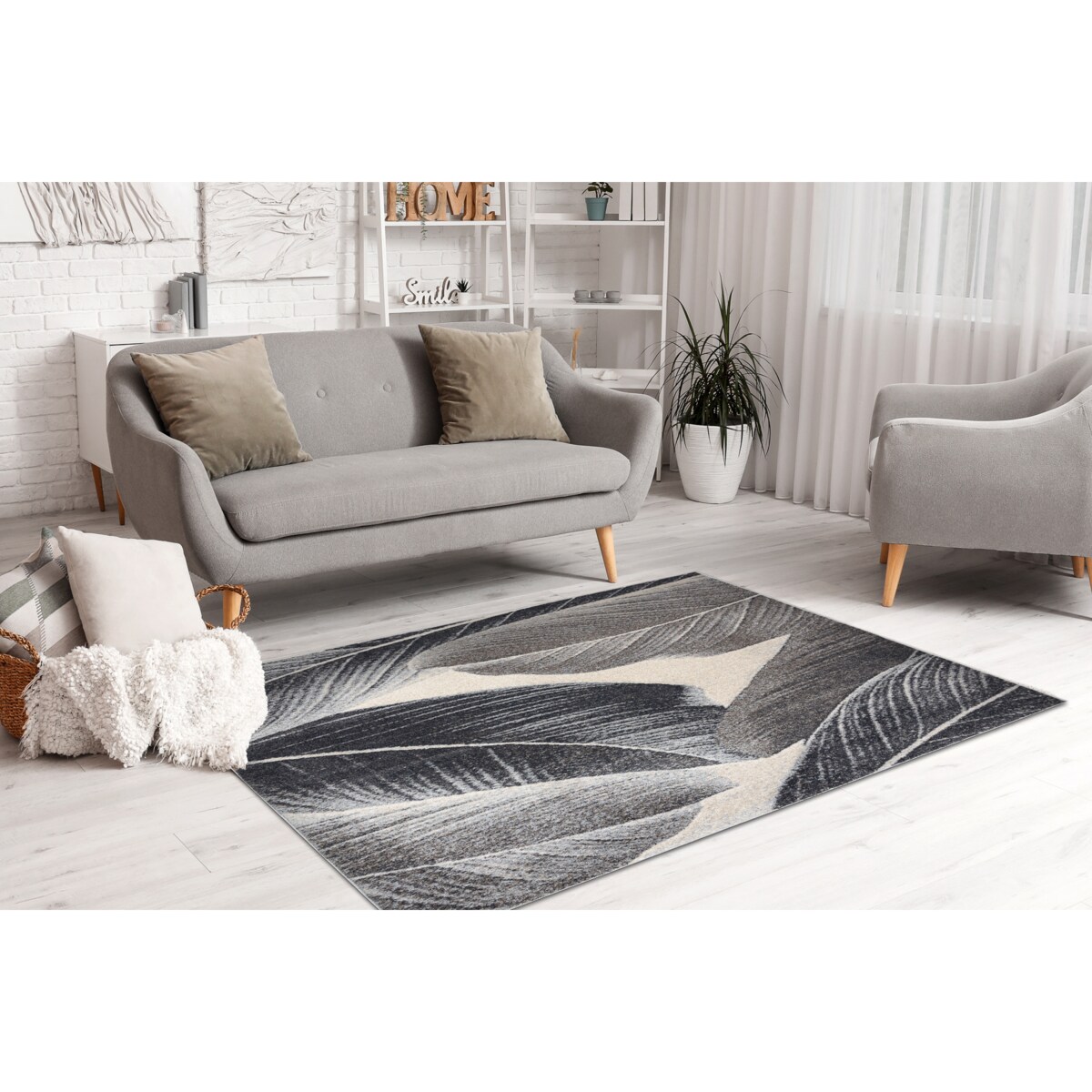 Dywan FUSION 8912 ciemny szary - Pióra, 80x150 cm