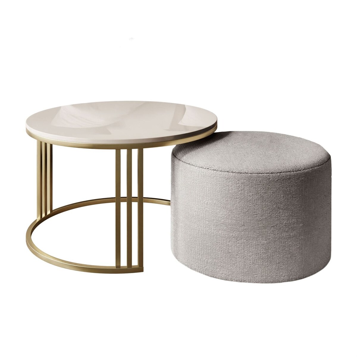 Stolik kawowy z pufą LORI POŁYSK złoto szczotkowane, kaszmir / Perfect Harmony 82