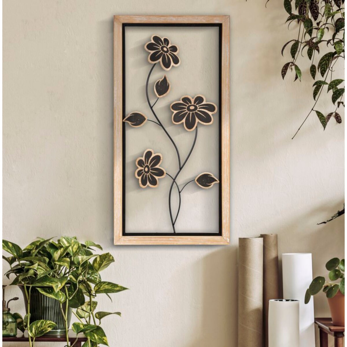 Dekoracja ścienna Girish - B, kolor brązowy i czarny, żelazo i płyta MDF, 30 x 60 cm, do salonu i przedpokoju, Mauro Ferretti