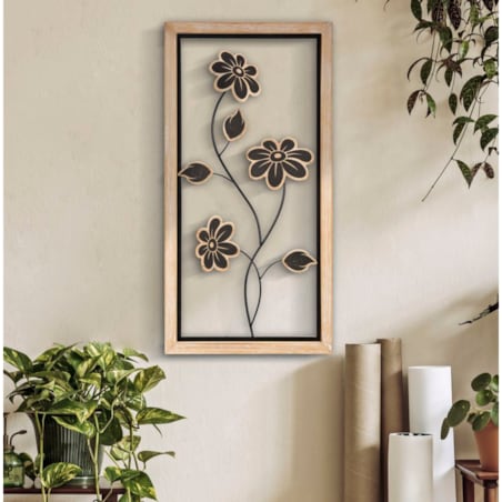 Dekoracja ścienna Girish - B, kolor brązowy i czarny, żelazo i płyta MDF, 30 x 60 cm, do salonu i przedpokoju, Mauro Ferretti