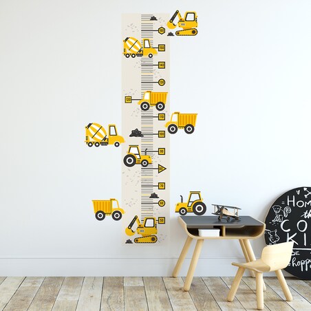 Naklejka Miarka wzrostu Pojazdy budowlane żółte