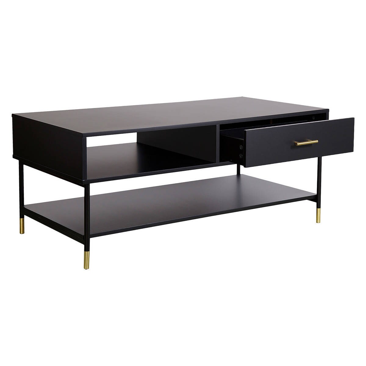 Stolik kawowy czarny TEDY, z szufladą, 110 x 60 cm