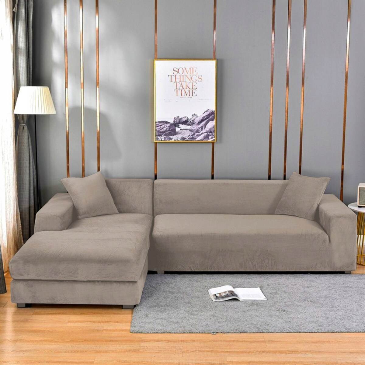 POKROWIEC NA KANAPĘ BEŻ CAPPUCCINO WELUR 4 OSOBOWY [22Z4]