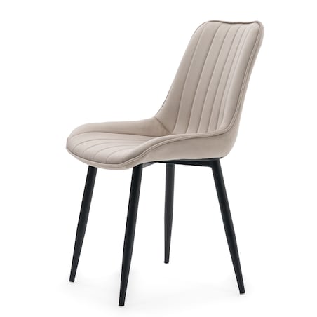 Krzesło beżowe welurowe ELVA na czarnych nogach do salonu jadalni
