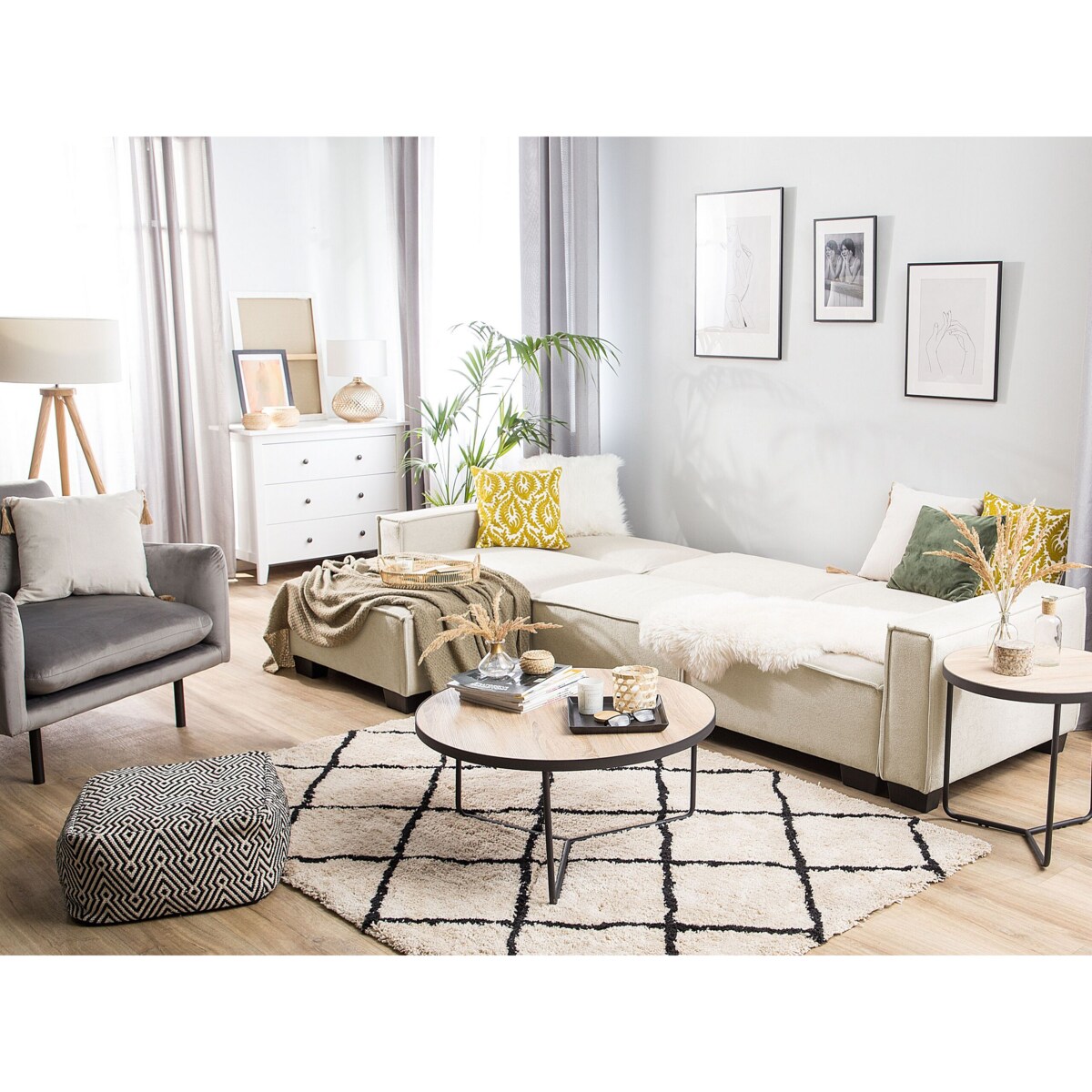 Narożnik prawostronny rozkładany beżowy ROMEDAL