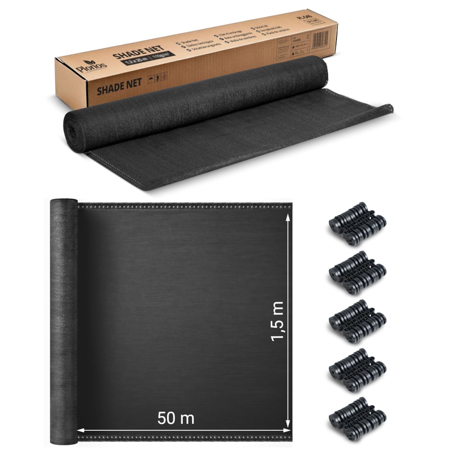 Siatka cieniująca Plonos 1,5x50m maskująca mata na płot ogrodzenie osłona szara 90% + UV 1 szt.