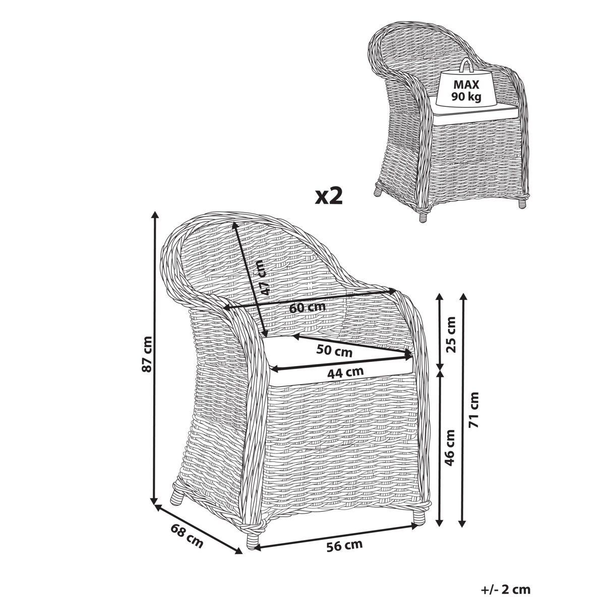 Zestaw 2 krzeseł Rattan Jasnobeżowy SUSUA II