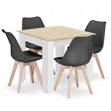 Zestaw Stół Do Jadalni Kuchni Salonu Biura Kwadratowy 80X80 Dąb Sonoma + 4 Krzesła Mark Czarne