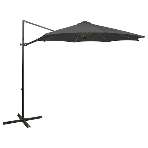 vidaXL Parasol wiszący z lampkami LED i słupkiem, antracytowy, 300 cm