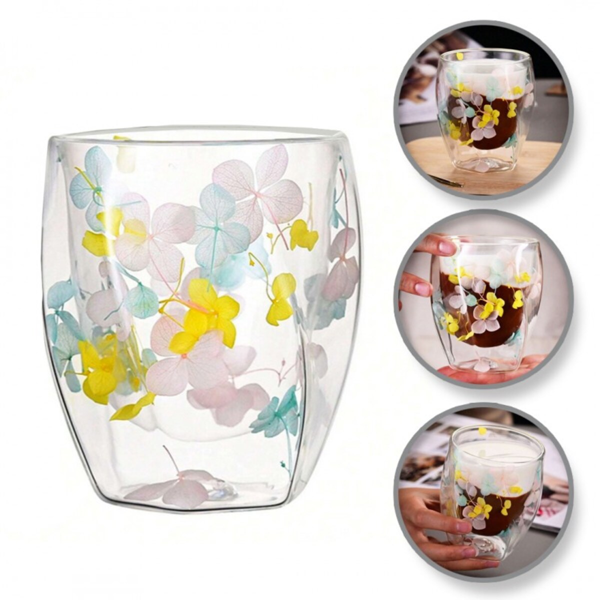 Szklanka termiczna z hortensją żółtą, niebieską i różową 250 ml 1szt SZK88