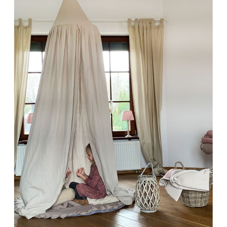 Lniany Zakątek – baldachim muślinowy sepia