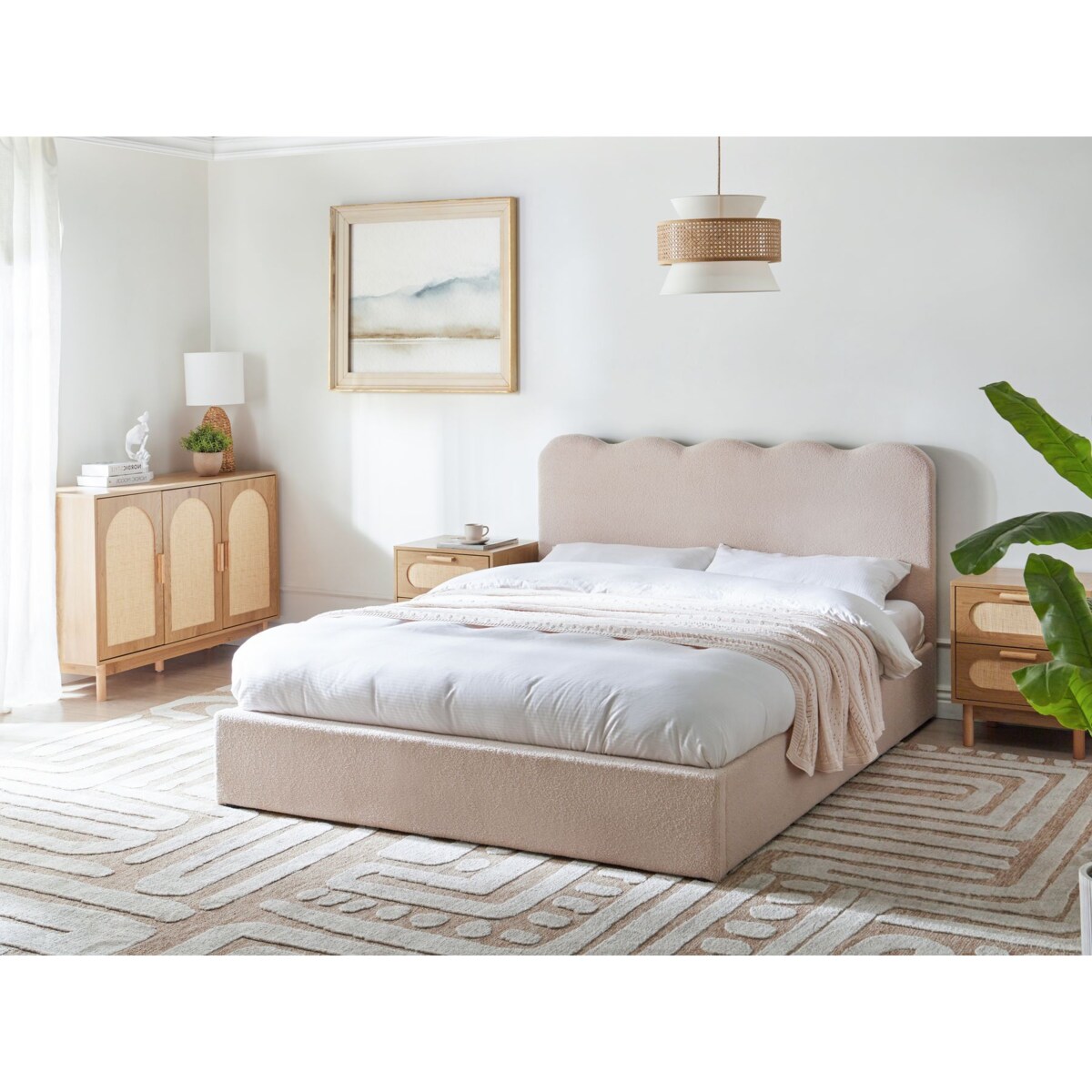 Łóżko z pojemnikiem Boucle NANTERRE 160 x 200 cm Beżowy