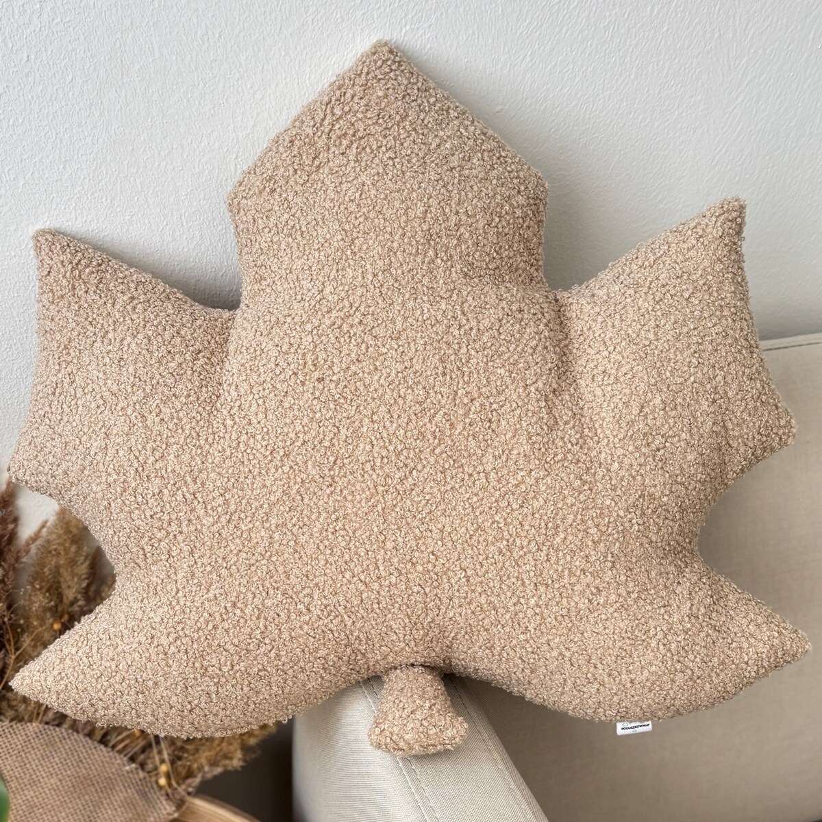 Poduszka jesienna liść Klon beżowy boucle