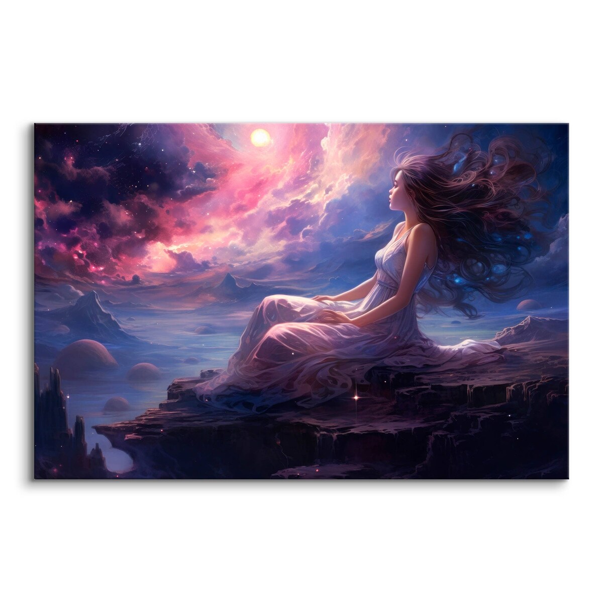 Obraz Ścienny Do Salonu Abstrakcja Bajkowa Kraina Kobieta Nocą 120x80cm