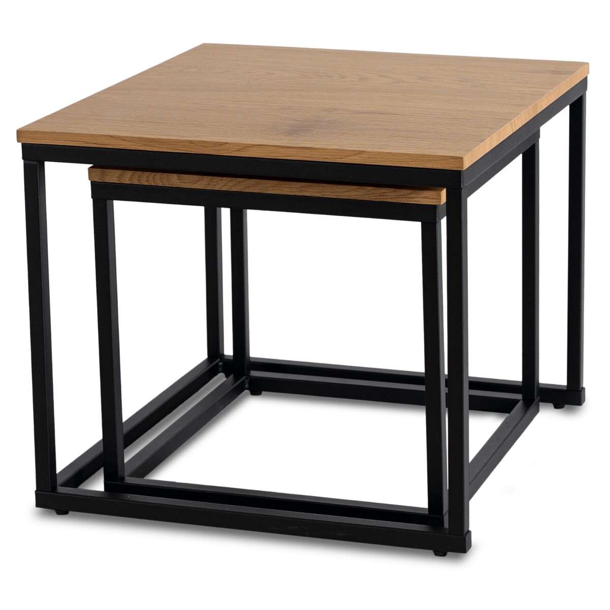 Stolik Kawowy Kwadratowy Zestaw 2w1 Ława Loft Czarny Dąb Złoty CARMI