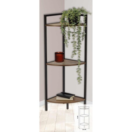 Regał narożny metalowy, 3 półki z MDF, 23,5 x 23,5 x 76 cm