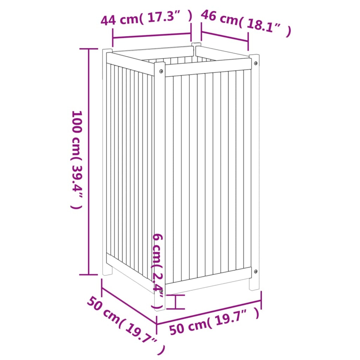 vidaXL Donica ogrodowa z wyściółką, 50x50x100 cm, lite drewno akacjowe