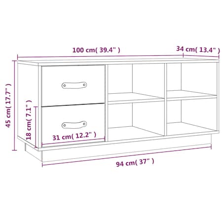 vidaXL Szafka na buty, biała, 100x34x45 cm, lite drewno sosnowe