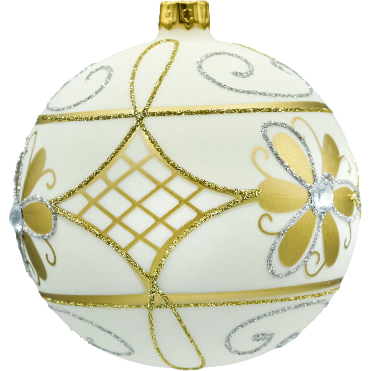 Bombki okrągłe: złote brokatowe i ecru