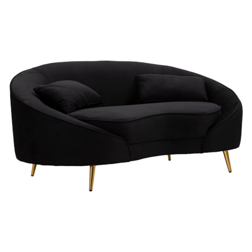 Sofa Oslo, kolor czarny i złoty, poliester, drewno eukaliptusowe i metal, 148 x 84 x 68 cm, do salonu, Mauro Ferretti
