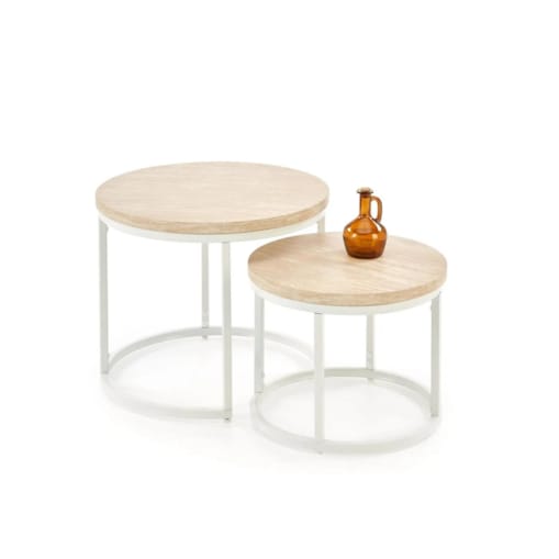 Zestaw 2 stolików kawowych OREO trawertyn/biały