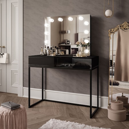 Toaletka BLANCO LOFT ELITE 100 cm czarny wysoki połysk z lustrem i oświetleniem LED