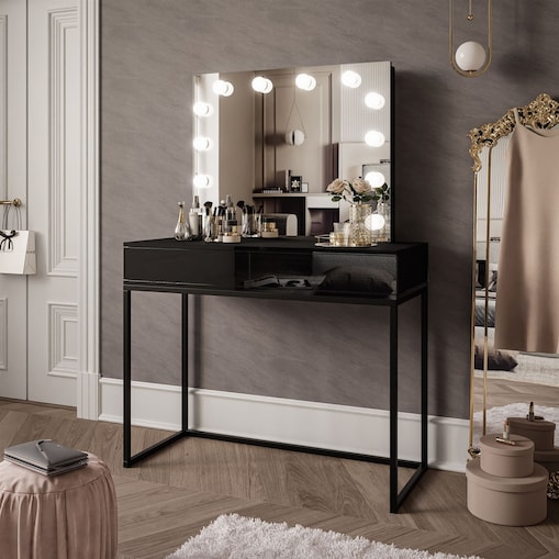 Toaletka BLANCO LOFT ELITE 100 cm czarny wysoki połysk z lustrem i oświetleniem LED
