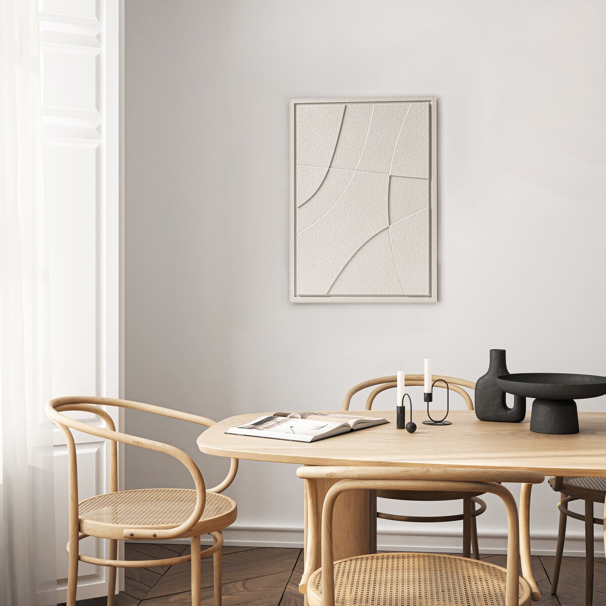 Obraz 3D 50x70cm Abstract II – Dekoracja Ścienna z Tynku Naturalnego, Natural Cream Minimalistyczny Relief