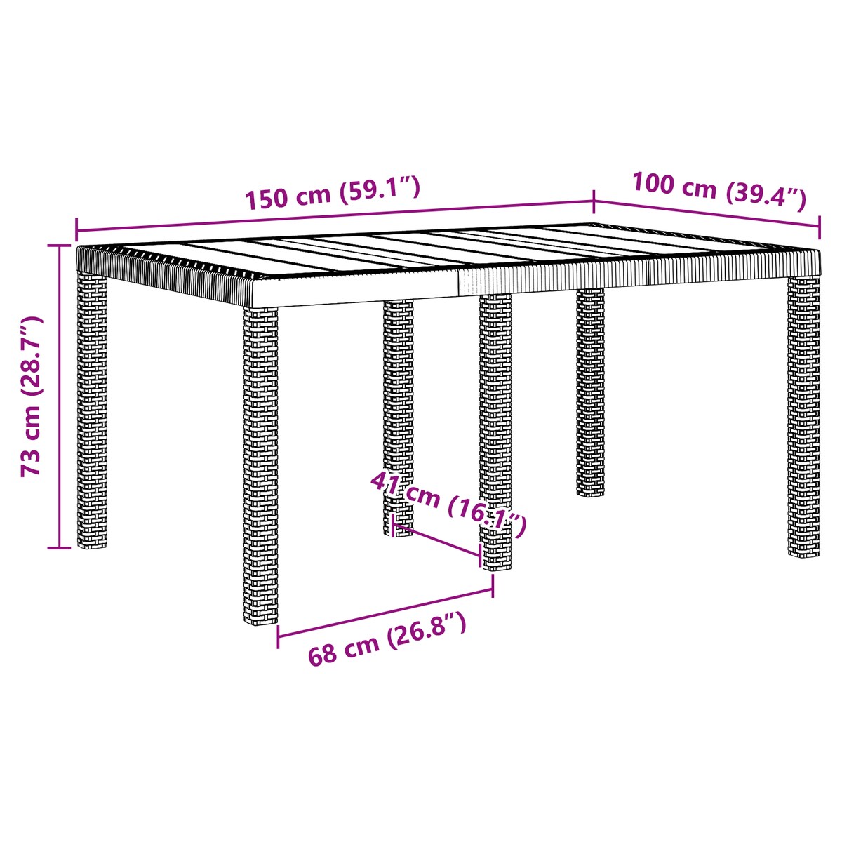 vidaXL Stół ogrodowy Brązowy 150x100x73 cm z polirattanu