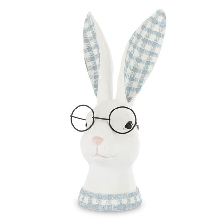Figurka ceramiczna - popiersie króliczka w okularach i uszkach w kratkę