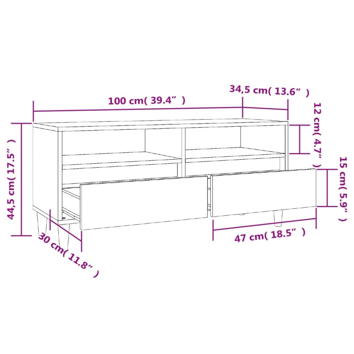 vidaXL Szafka pod TV, czarna, 100x34,5x44,5cm, materiał drewnopochodny
